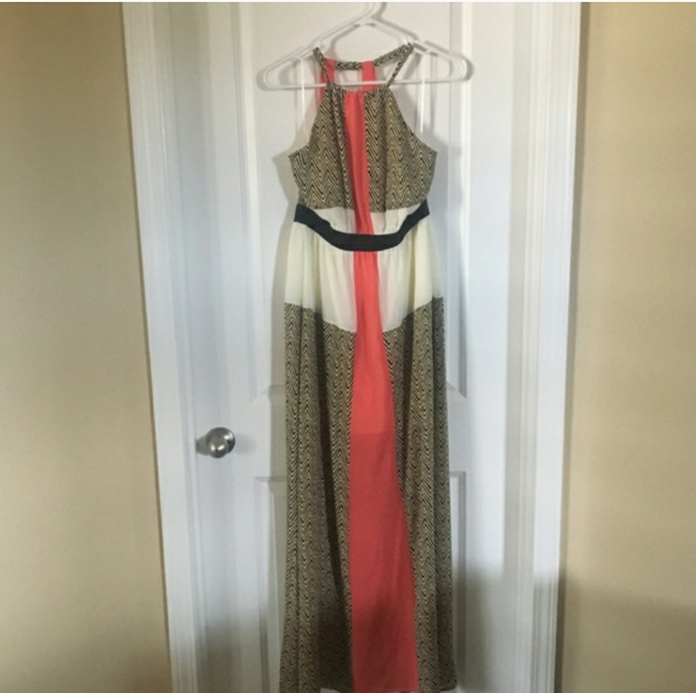 Cream/Coral/Black Maxi Dress